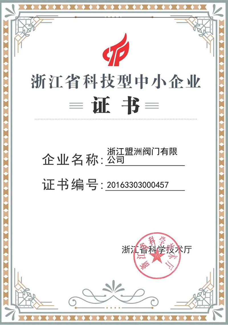 浙江省科技型中小企業(yè)證書(shū)